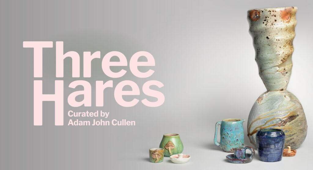Web banner featuring exhibition title text and a photo of large and small ceramic vessels clustered together to the right.