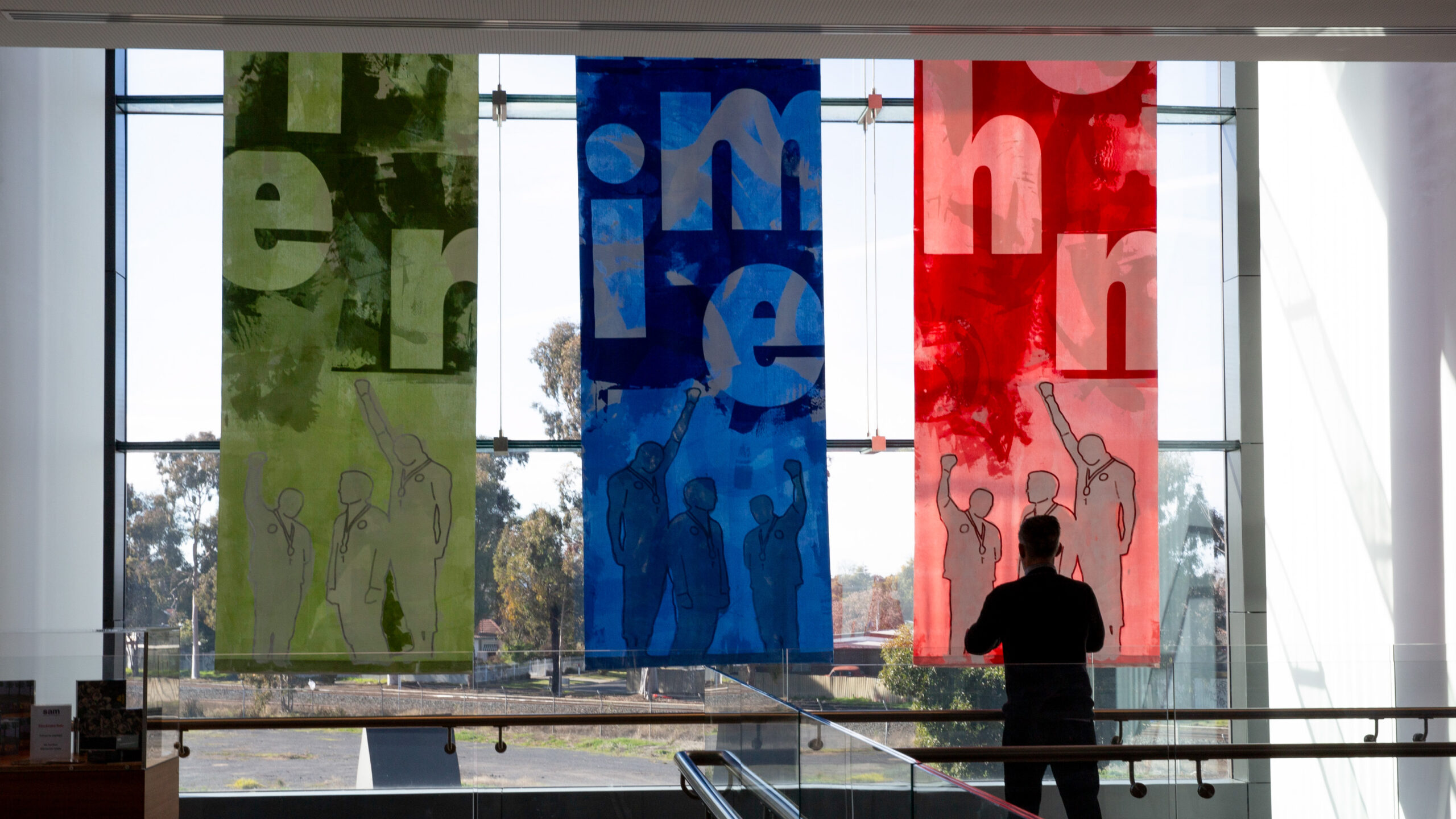 Stewart Russell: Peter, Tommie & John / reliving the dream, installation view, Shepparton Art Museum. Photo: Shepparton Art Museum